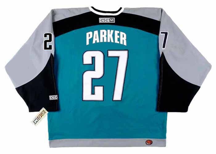 Men's San Jose Sharks #27 SCOTT PARKER 2003 CCM Throwback NHL Home Hockey Jersey