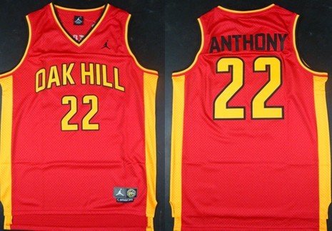 Size 5XL Oak Hill Academy #22 Carmelo Anthony Red Swingman Jersey