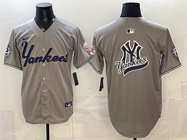 Men's New York Yankees Team Big Logo Grey With Patch Limited Stitched Baseball Jersey