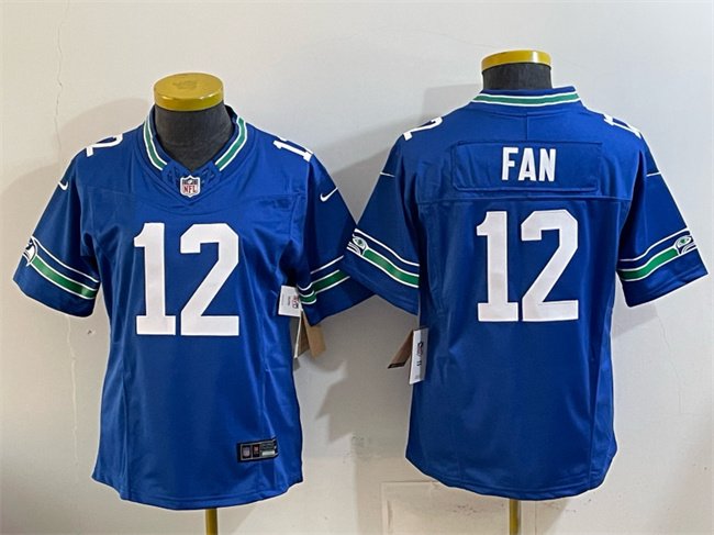 Women's Seattle Seahawks #12 Fan Royal 2024 F.U.S.E Throwback Vapor Limited Stitched Football Jersey(Run Small)