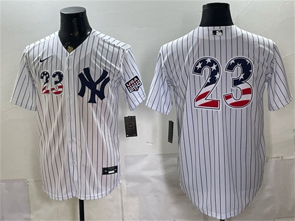 Men's New York Yankees #23 Don Mattingly White 2026 USA 250 Fourth of July Home Stadium Stitched Baseball Jersey