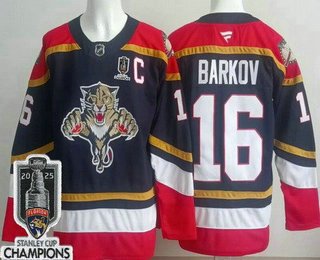 Men's Florida Panthers #16 Aleksander Barkov Navy 2025 Stanley Cup Champions Authentic Jersey