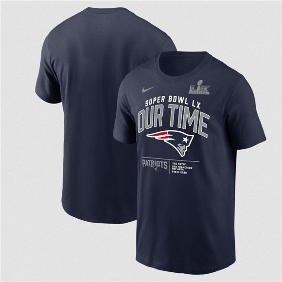Men's New England Patriots Navy 2025 Super Bowl LX Clear Sign T-Shirt