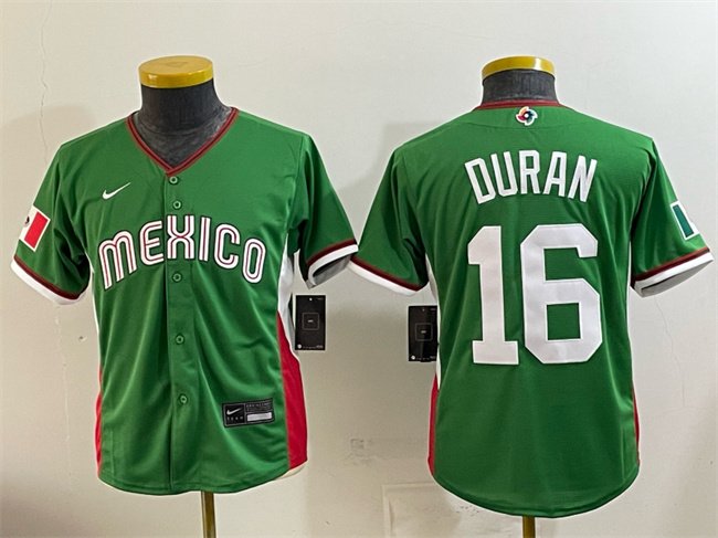 Youth Mexico Baseball #16 Jarren Duran Green 2026 World Baseball Classic Stadium Stitched Baseball Jersey