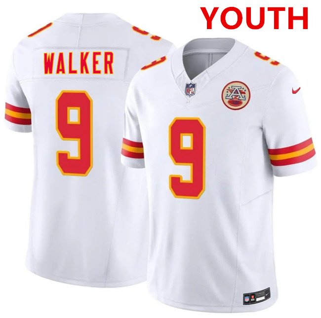 Youth Kansas city chiefs #9 kenneth walker iii white 2026 f.u.s.e. vapor untouchable limited stitched football jersey