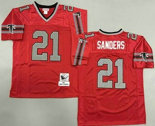 Men's Atlanta Falcons #21 Deion Sanders Red Grey 1992 Throwback Jersey