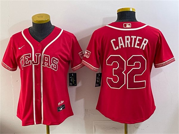 Youth Texas Rangers #32 Evan Carter Red 2026 City Connect Stadium Stitched Baseball Jersey